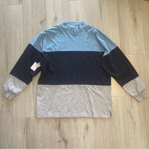 Aritzia TNA Beale Longsleeve Top- Striped Collegiate Mock Neck